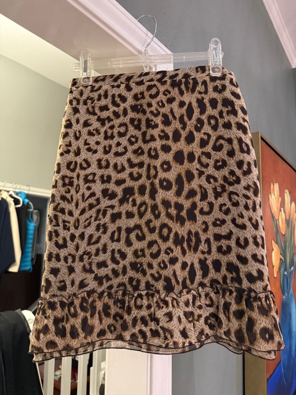 Moschino Leopard Print Ruffle-Hem Mini Skirt - Black & Brown